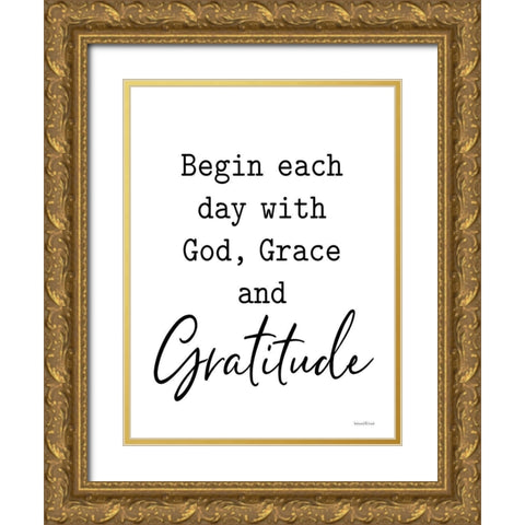 God, Grace and Gratitude Gold Ornate Wood Framed Art Print with Double Matting by lettered And lined