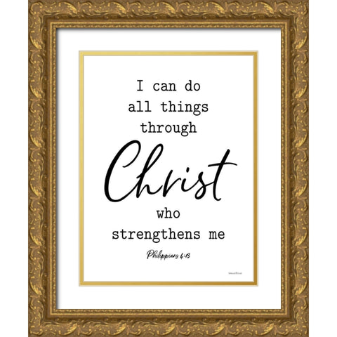 I Can Do All Things Gold Ornate Wood Framed Art Print with Double Matting by lettered And lined