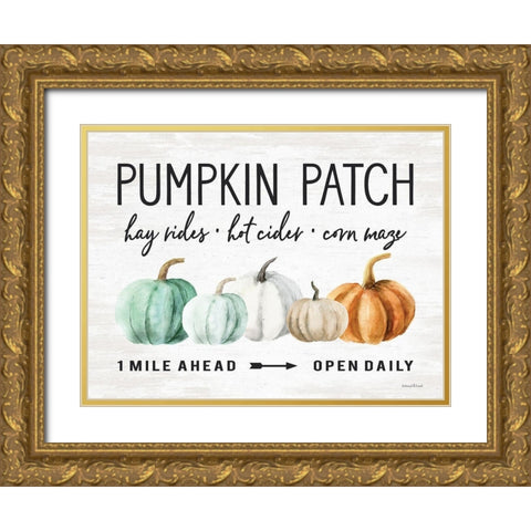 Pumpkin Patch Gold Ornate Wood Framed Art Print with Double Matting by lettered And lined
