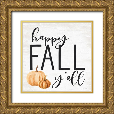 Happy Fall Yall Gold Ornate Wood Framed Art Print with Double Matting by Lettered and Lined