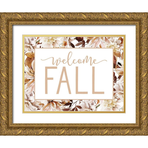 Welcome Fall Gold Ornate Wood Framed Art Print with Double Matting by Lettered and Lined