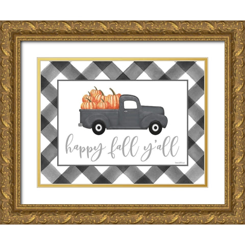 Happy Fall Yall Gold Ornate Wood Framed Art Print with Double Matting by Lettered and Lined
