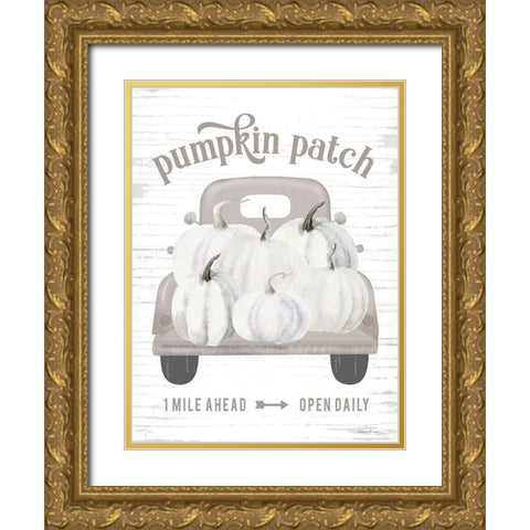 Pumpkin Patch Truck Gold Ornate Wood Framed Art Print with Double Matting by lettered And lined