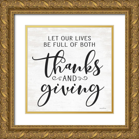 Thanks and Giving Gold Ornate Wood Framed Art Print with Double Matting by lettered And lined
