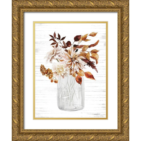 Autumn Floral I Gold Ornate Wood Framed Art Print with Double Matting by lettered And lined