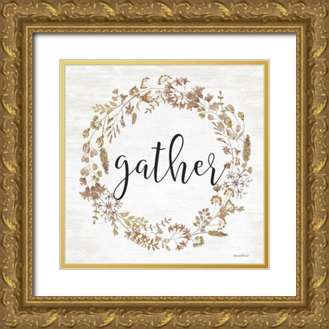 Gather Wreath Gold Ornate Wood Framed Art Print with Double Matting by lettered And lined