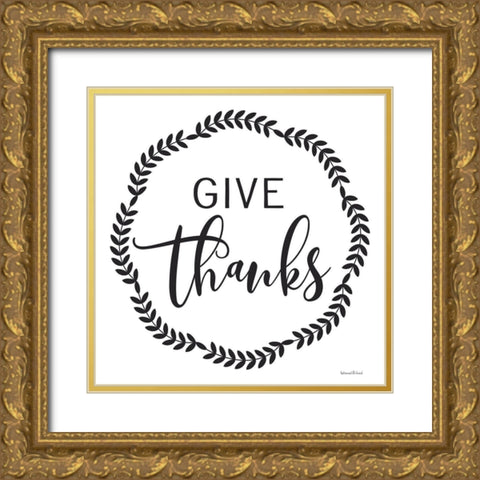 Give Thanks Gold Ornate Wood Framed Art Print with Double Matting by lettered And lined