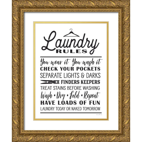 Laundry Rules Gold Ornate Wood Framed Art Print with Double Matting by lettered And lined