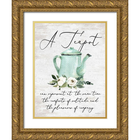 A Teapot Gold Ornate Wood Framed Art Print with Double Matting by lettered And lined