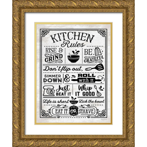 Kitchen Rules Gold Ornate Wood Framed Art Print with Double Matting by lettered And lined
