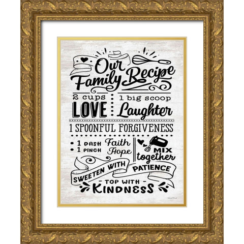 Our Family Recipe Gold Ornate Wood Framed Art Print with Double Matting by lettered And lined