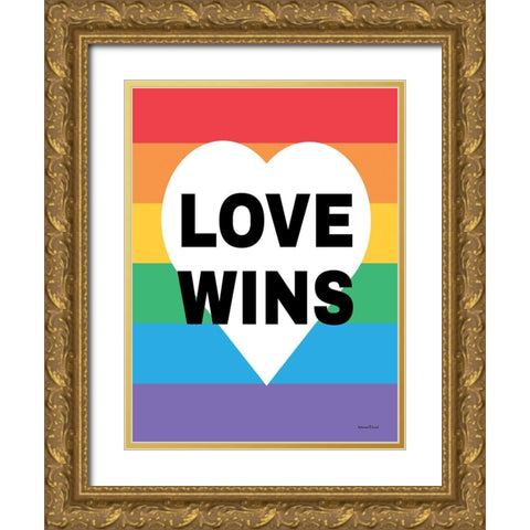 Rainbow Love Wins Gold Ornate Wood Framed Art Print with Double Matting by lettered And lined