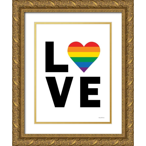 Rainbow Love Heart Gold Ornate Wood Framed Art Print with Double Matting by lettered And lined
