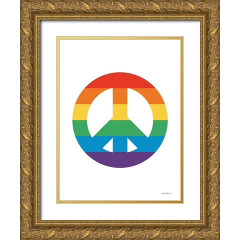 Rainbow Peace Gold Ornate Wood Framed Art Print with Double Matting by lettered And lined