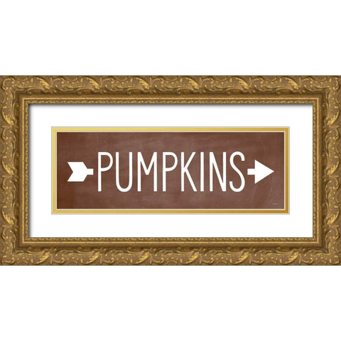 Pumpkins Gold Ornate Wood Framed Art Print with Double Matting by Lettered And Lined