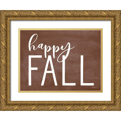 Happy Fall Gold Ornate Wood Framed Art Print with Double Matting by Lettered And Lined