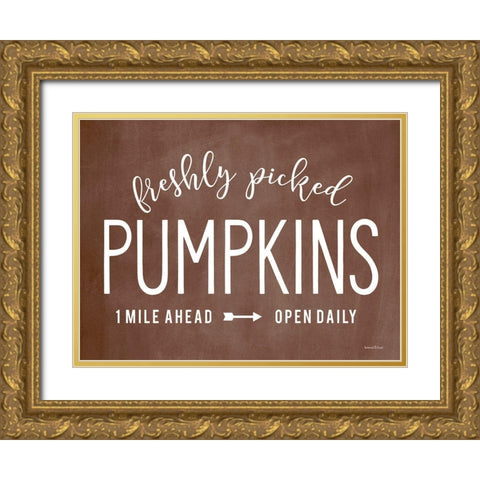 Freshly Picked Pumpkins Gold Ornate Wood Framed Art Print with Double Matting by Lettered And Lined