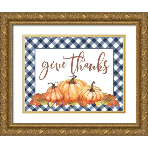 Give Thanks Gold Ornate Wood Framed Art Print with Double Matting by Lettered And Lined