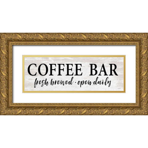 Coffee Bar - Fresh Brewed Gold Ornate Wood Framed Art Print with Double Matting by Lettered And Lined