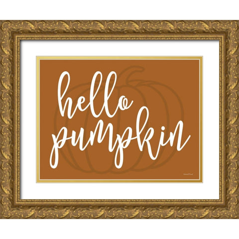 Hello Pumpkin Gold Ornate Wood Framed Art Print with Double Matting by Lettered and Lined