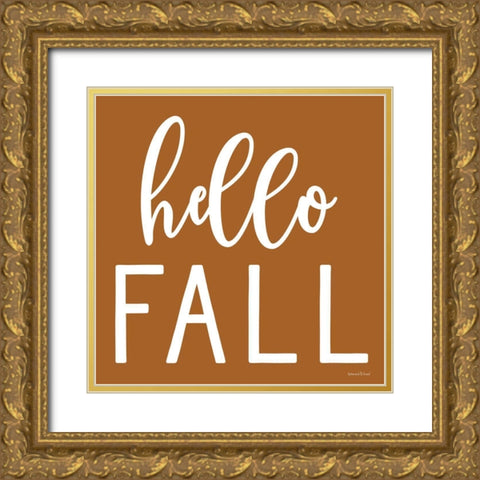 Hello Fall Gold Ornate Wood Framed Art Print with Double Matting by Lettered and Lined