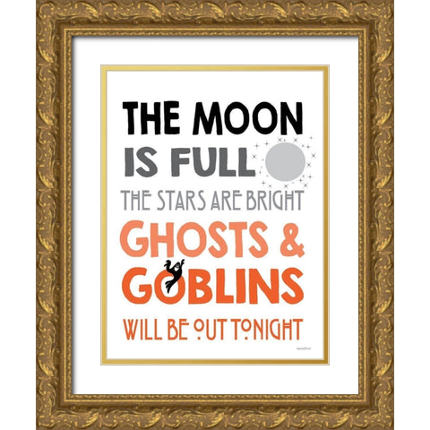 The Moon is Full I Gold Ornate Wood Framed Art Print with Double Matting by Lettered and Lined
