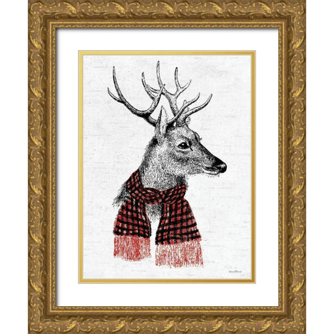Holiday Reindeer   Gold Ornate Wood Framed Art Print with Double Matting by lettered and lined