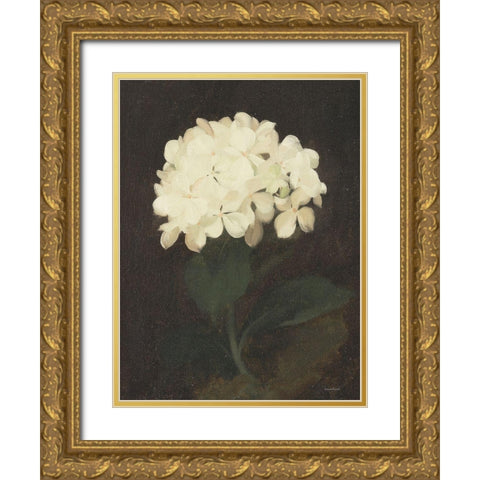 Vintage White Hydrangea Gold Ornate Wood Framed Art Print with Double Matting by Lettered And Lined