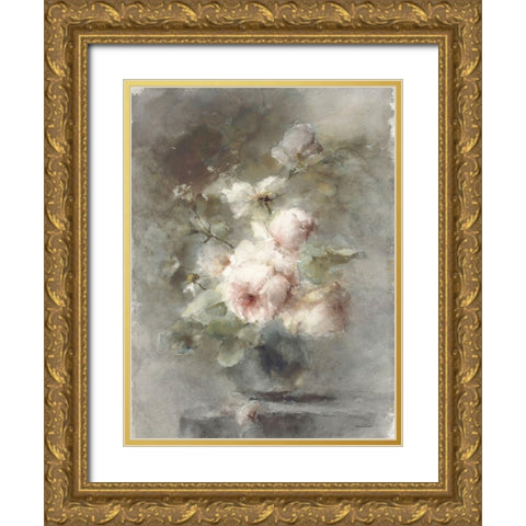 Old World Rose Bouquet Gold Ornate Wood Framed Art Print with Double Matting by Lettered And Lined