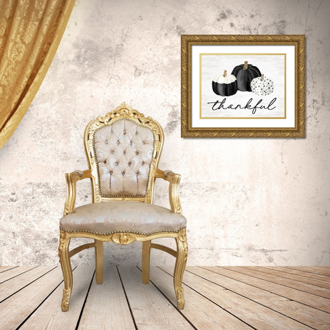 Thankful Gold Ornate Wood Framed Art Print with Double Matting by Lettered And Lined