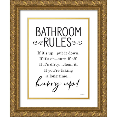 Bathroom Rules Gold Ornate Wood Framed Art Print with Double Matting by Lettered And Lined