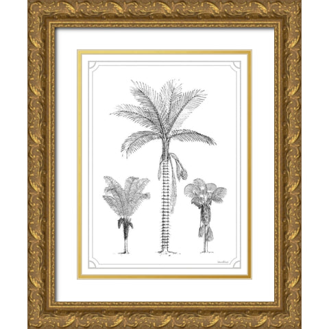 Palm Trio Gold Ornate Wood Framed Art Print with Double Matting by Lettered And Lined