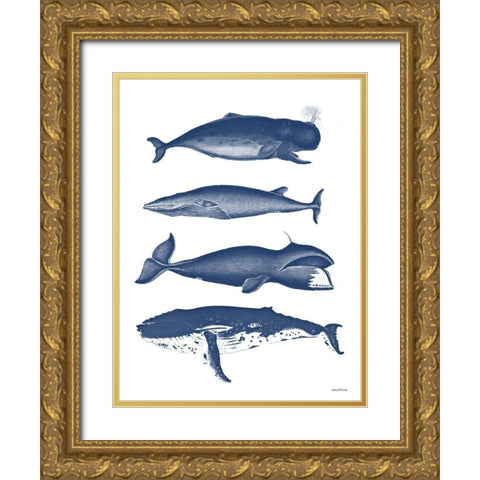 Whales Gold Ornate Wood Framed Art Print with Double Matting by Lettered And Lined
