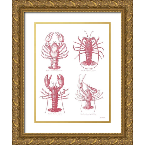 Lobsters Gold Ornate Wood Framed Art Print with Double Matting by Lettered And Lined