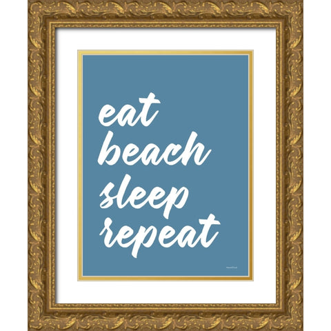 Eat Beach Sleep Repeat Gold Ornate Wood Framed Art Print with Double Matting by Lettered And Lined