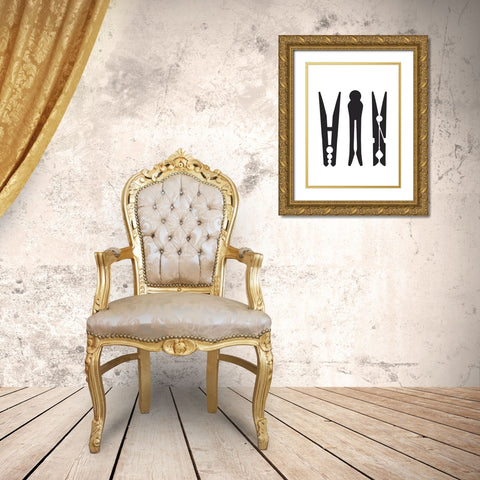Clothespins Gold Ornate Wood Framed Art Print with Double Matting by Lettered And Lined