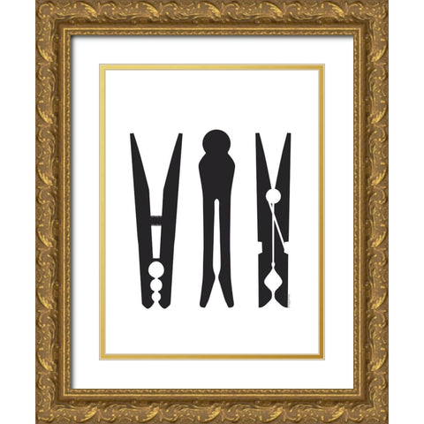 Clothespins Gold Ornate Wood Framed Art Print with Double Matting by Lettered And Lined