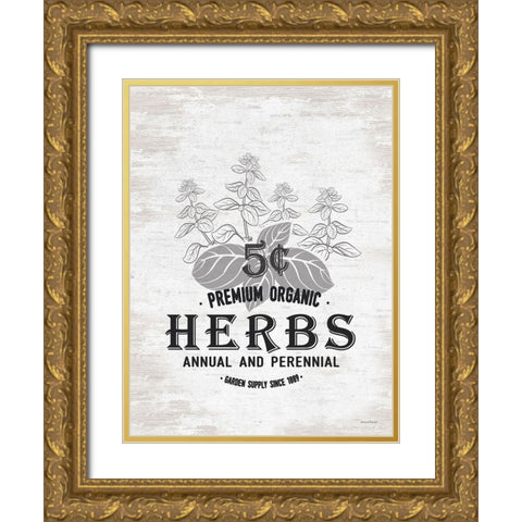Herbs Gold Ornate Wood Framed Art Print with Double Matting by Lettered And Lined