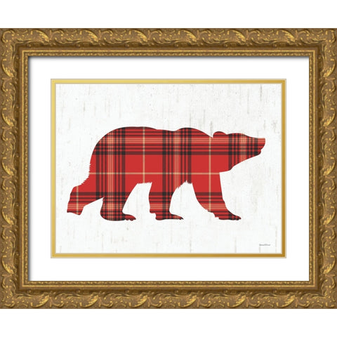 Plaid Bear Gold Ornate Wood Framed Art Print with Double Matting by Lettered And Lined