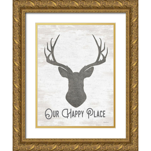 Our Happy Place Gold Ornate Wood Framed Art Print with Double Matting by Lettered And Lined