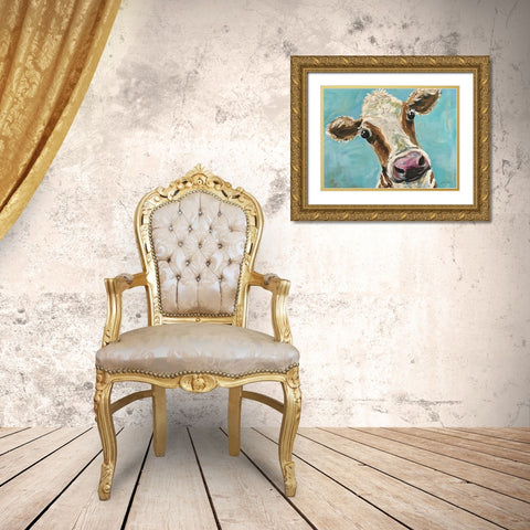 Mr. Moo Moo Gold Ornate Wood Framed Art Print with Double Matting by Keller, Lee