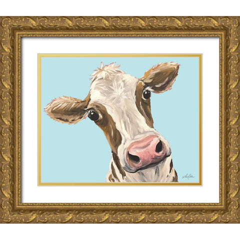 Moo Moo Looking at You Gold Ornate Wood Framed Art Print with Double Matting by Keller, Lee