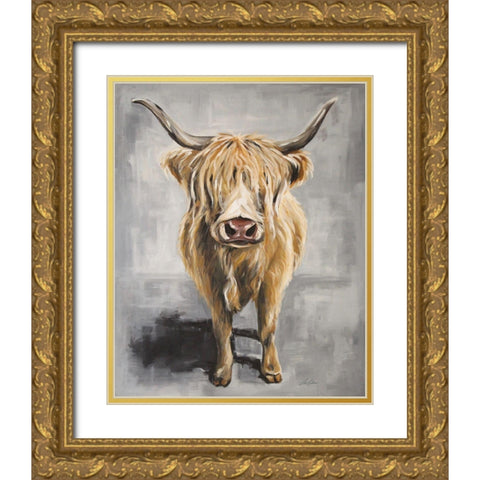 Harry the Highland Cow Gold Ornate Wood Framed Art Print with Double Matting by Keller, Lee