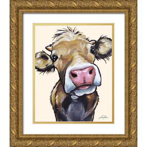 Hazel the Cow Gold Ornate Wood Framed Art Print with Double Matting by Keller, Lee