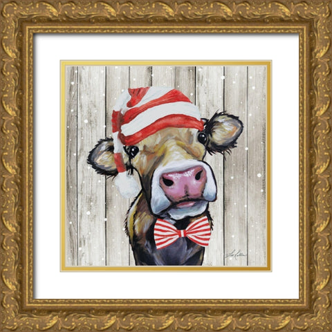 Christmas Cow I Gold Ornate Wood Framed Art Print with Double Matting by Keller, Lee