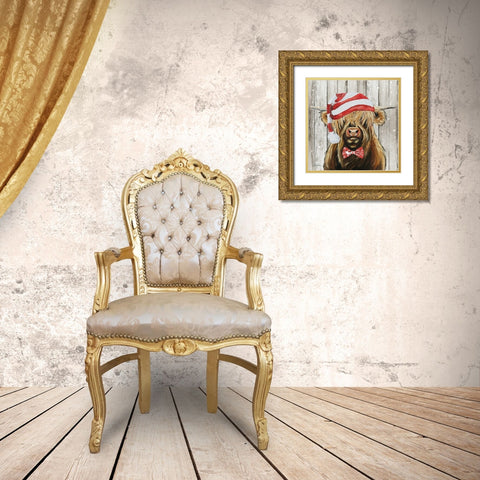 Christmas Cow II Gold Ornate Wood Framed Art Print with Double Matting by Keller, Lee