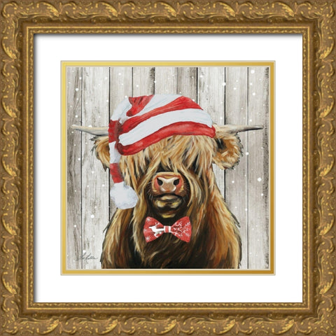 Christmas Cow II Gold Ornate Wood Framed Art Print with Double Matting by Keller, Lee