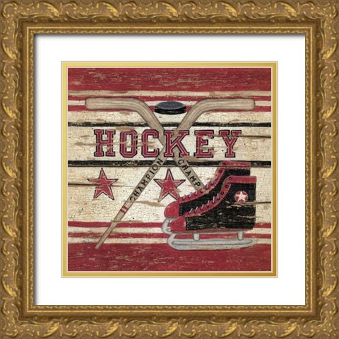 Hockey Gold Ornate Wood Framed Art Print with Double Matting by Spivey, Linda