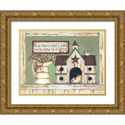 Birds and Berries Gold Ornate Wood Framed Art Print with Double Matting by Spivey, Linda