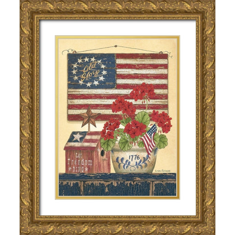 Americana Old Glory Gold Ornate Wood Framed Art Print with Double Matting by Spivey, Linda